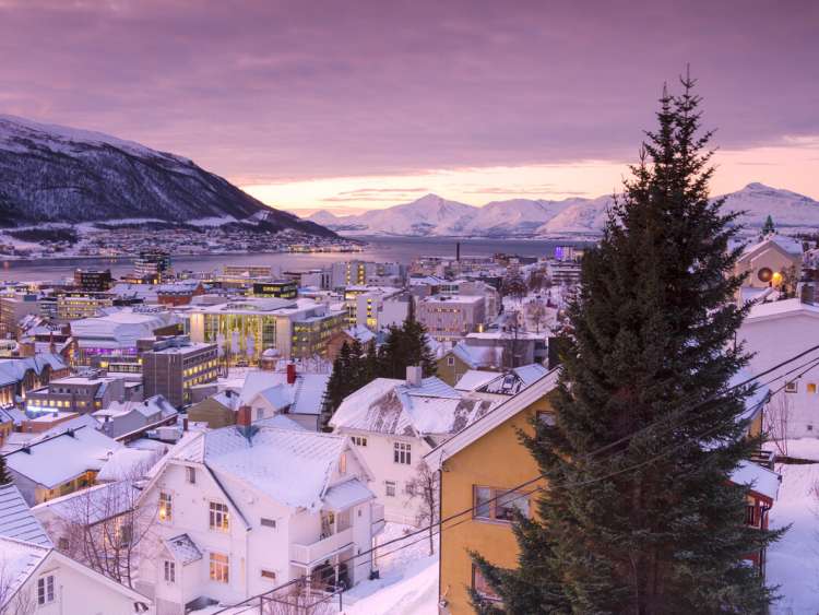 The city of Troms at sunrise, Norway