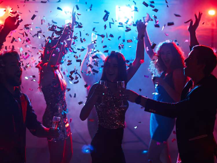 Toasting at disco; Shutterstock ID 490510594; purchase_order: POC; job: christmas toolkit; client: ; other: 