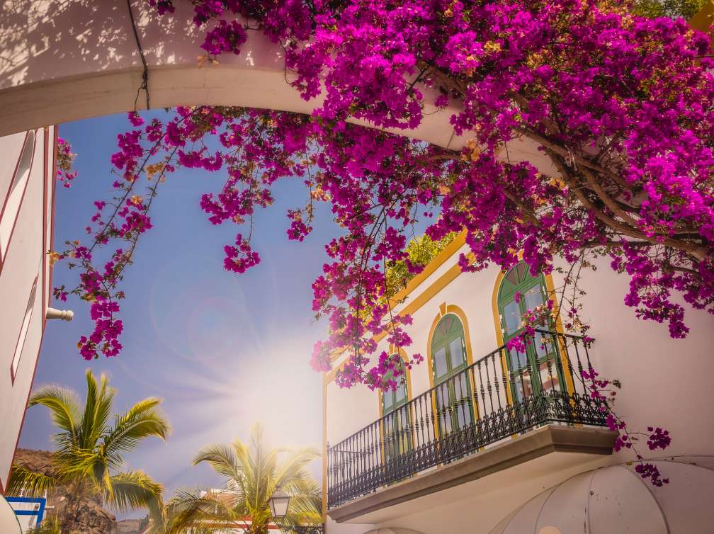 Windows in one of the homes in Puerto de Mogan, Grand Canaria, Spain