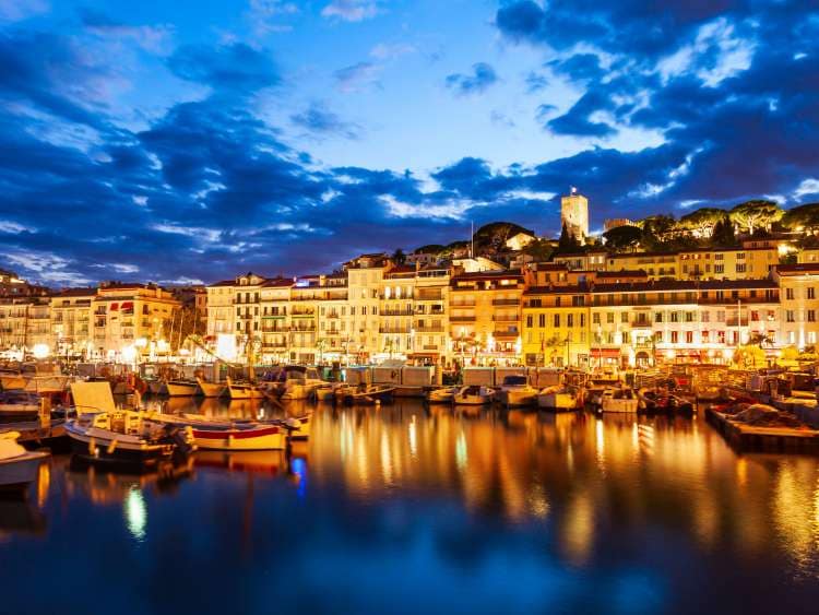 Cannes lit up at night 