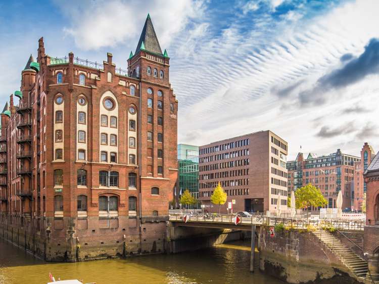 Buildings by a river in Hamburg