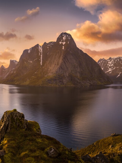 Scenic sunset view of Norwegian Fjord