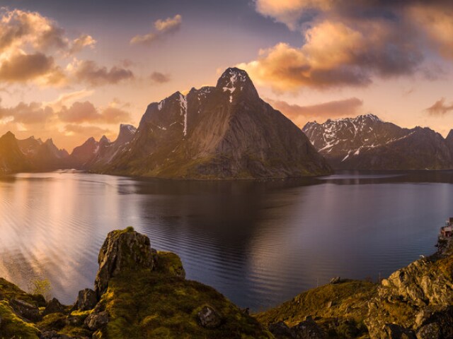 Scenic sunset view of Norwegian Fjord