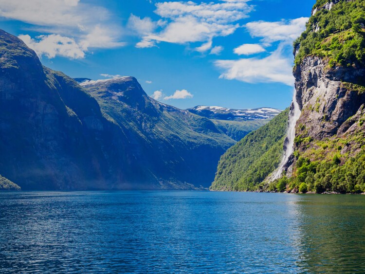 Beautiful blue sky at the Norwegian Fjords