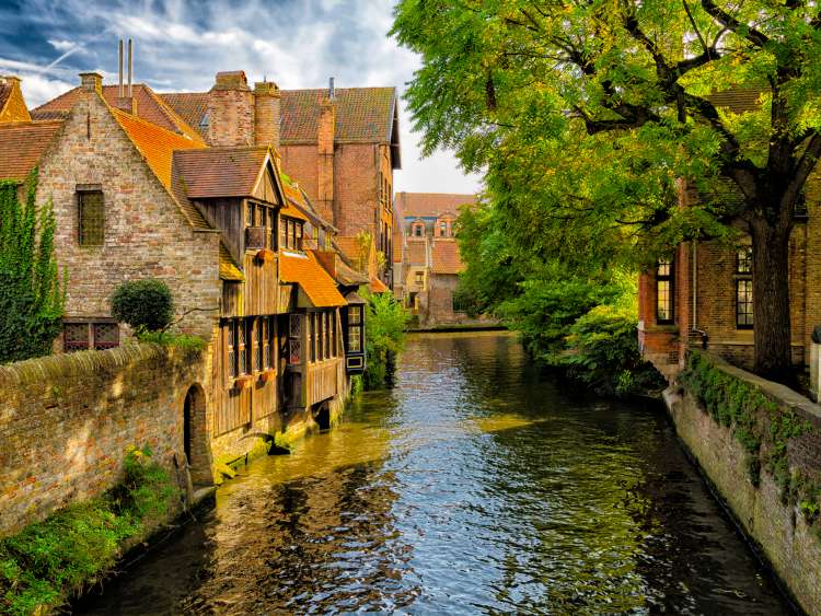 Canal by the Bonifacius Hotel in Bruges, Belgium