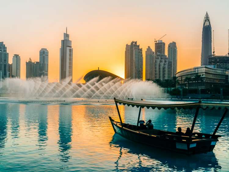 Boat viewing Dubai's singing fountains