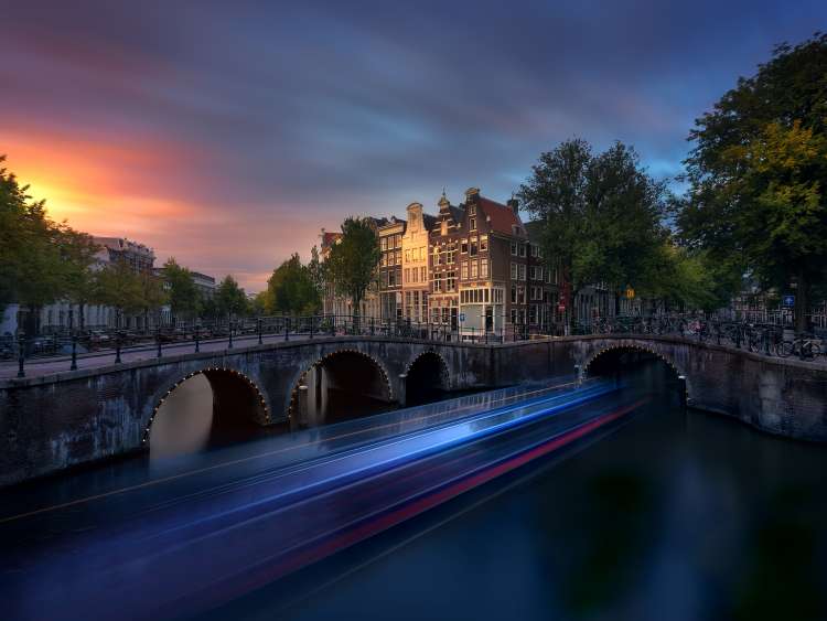 Sunset in Amsterdam City long exposure