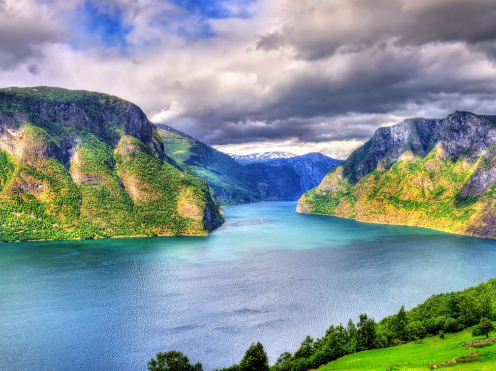 Clouds over Aurlandsfjord, the second longest fjord spanning 17 kilometres