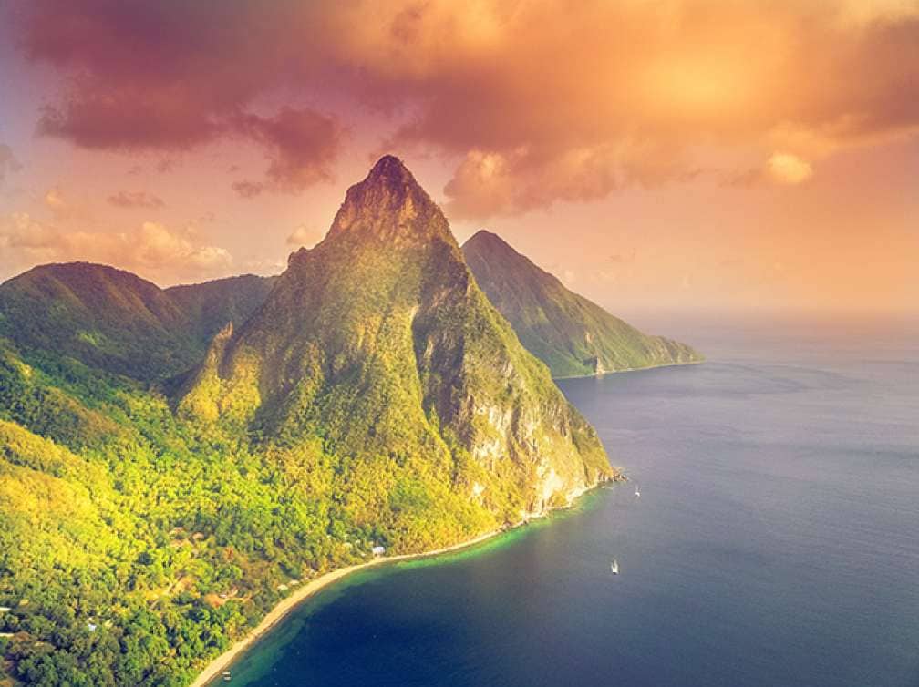 Pitons in St Lucia at dusk