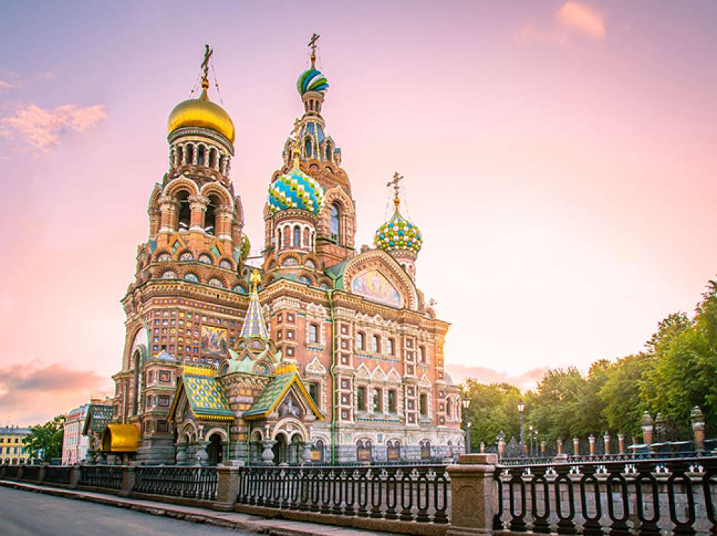 Church of the Saviour on the Spilled Blood at dusk in St Petersburg, Russia
