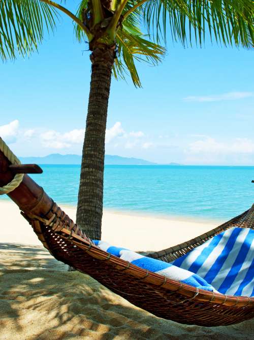Wicker hammock on Caribbean beach