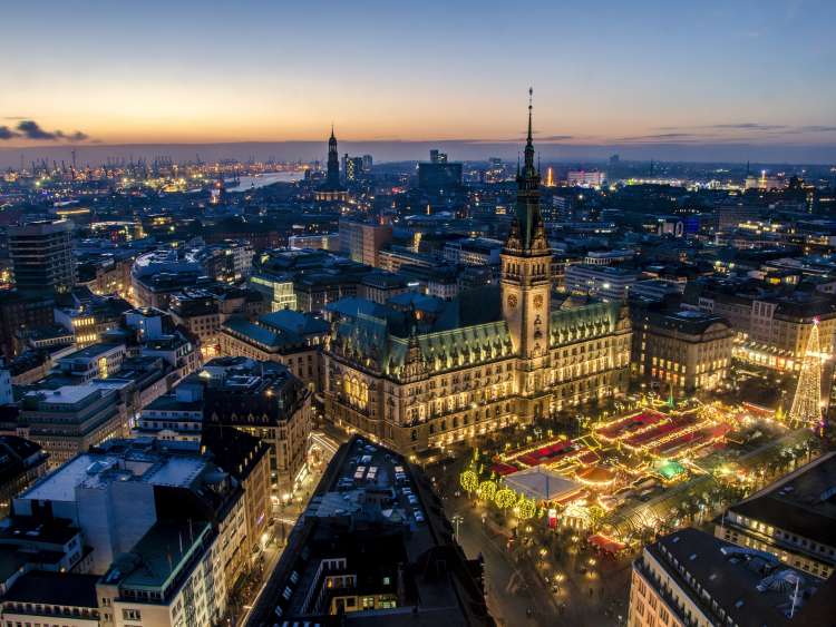 Aerial view of Hamburg Christmas market