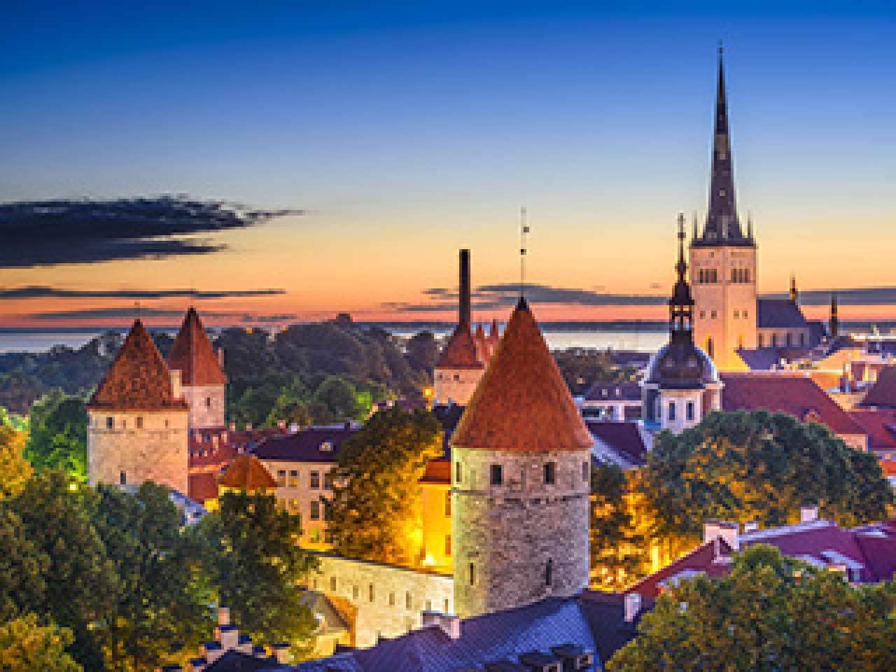 tallinn lit up at night