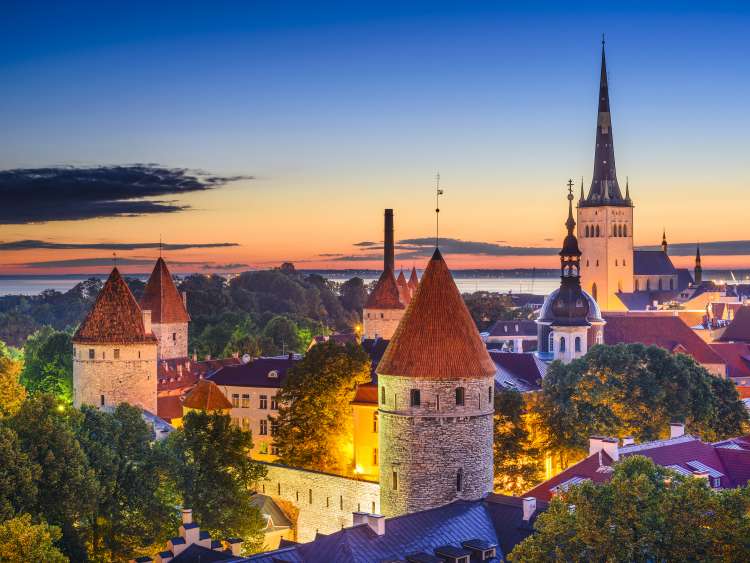 tallinn lit up at night