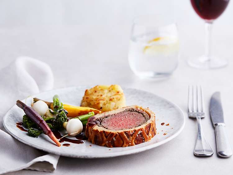 Marco's beef Wellington meal on plate