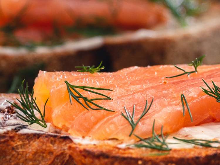Smoked salmon cured in dill, lemon and alcohol