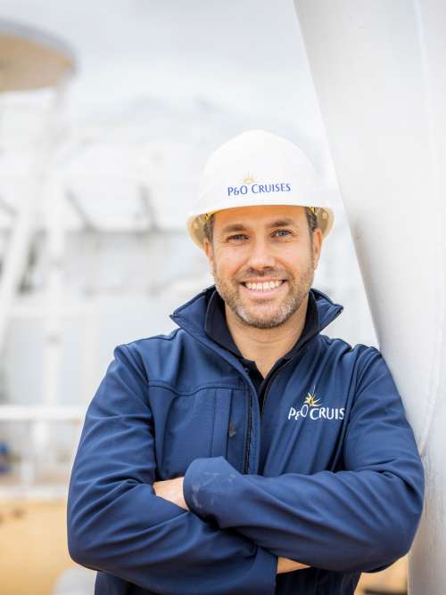 Captain Robert Camby, master of P&O Cruises newest ship, Arvia, at the Meyer Werft shipyard in Papenburg, Germany. 
Client: P&O Cruises.
Picture date: Wednesday October 5, 2022.
Photograph by Christopher Ison ©
07544044177
chris@christopherison.com
www.christopherison.com
IMPORTANT NOTE REGARDING IMAGE LICENCING FOR THIS PHOTOGRAPH: This image is supplied to the client under the terms previously agreed. No sales are permitted unless expressly agreed in writing by the photographer. Sharing with third parties is prohibited without the written permission of the photographer.