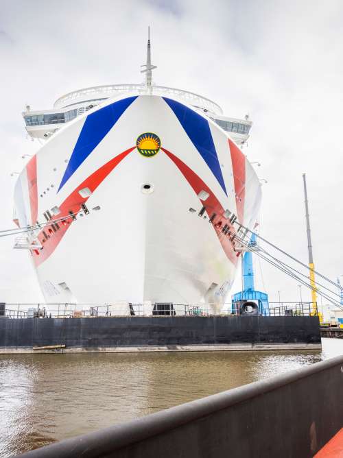 P&O Cruises newest ship, Arvia, at the Meyer Werft shipyard in Papenburg, Germany. 
Client: P&O Cruises.
Picture date: Wednesday October 5, 2022.
Photograph by Christopher Ison ©
07544044177
chris@christopherison.com
www.christopherison.com
IMPORTANT NOTE REGARDING IMAGE LICENCING FOR THIS PHOTOGRAPH: This image is supplied to the client under the terms previously agreed. No sales are permitted unless expressly agreed in writing by the photographer. Sharing with third parties is prohibited without the written permission of the photographer.