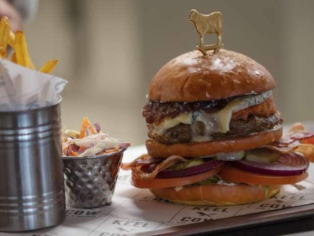 Burger and chips served at Keel and Cow on board P&O Cruises ships