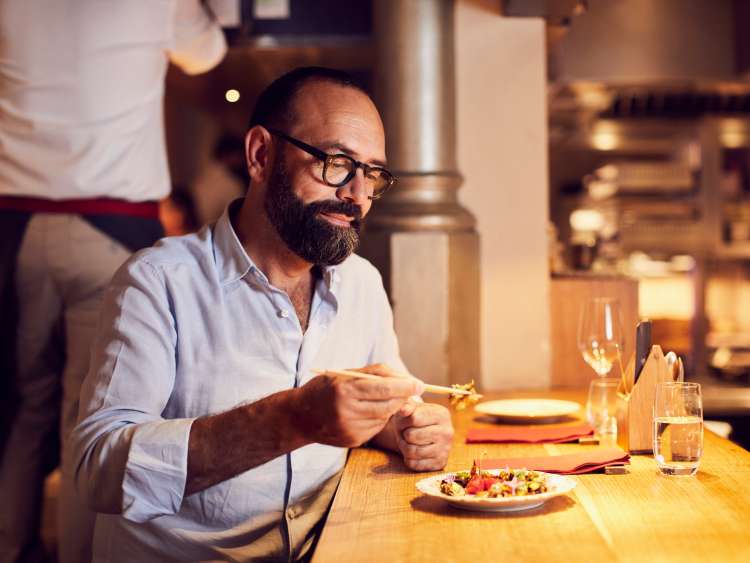 At Dos Pebrots, Barcelona on the Tapas Trail with Chef Jose Pizarro, photographed for P&O Cruises by Alun Callender