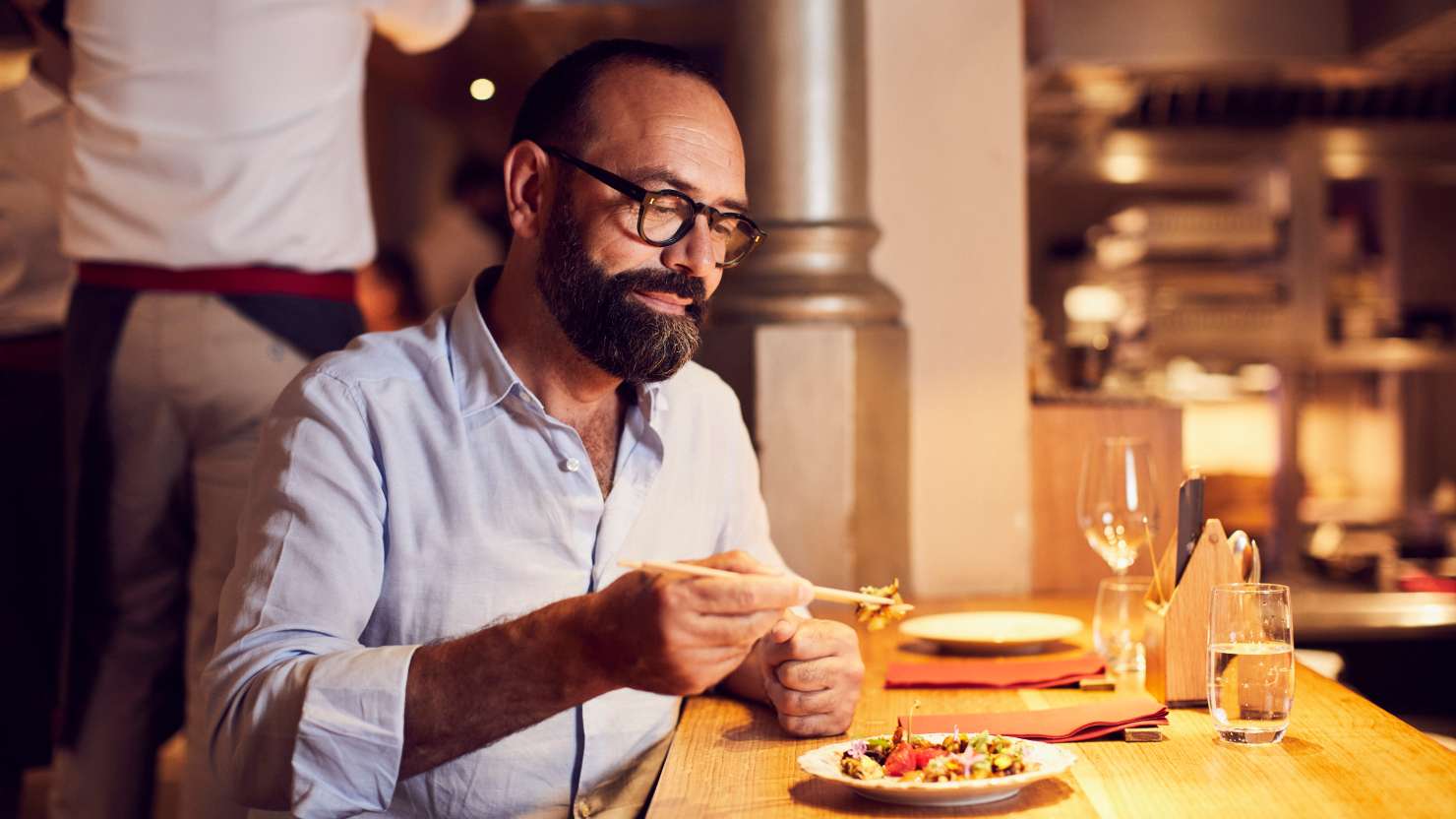 At Dos Pebrots, Barcelona on the Tapas Trail with Chef Jose Pizarro, photographed for P&O Cruises by Alun Callender