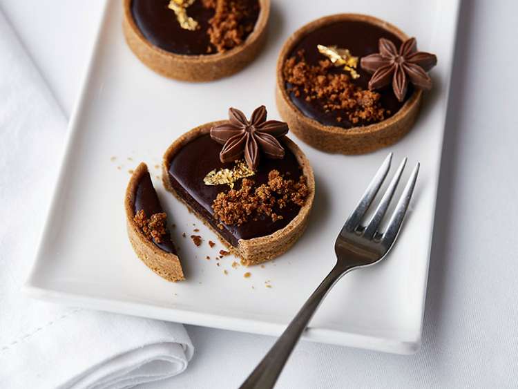 Chocolate Tart dish served on board