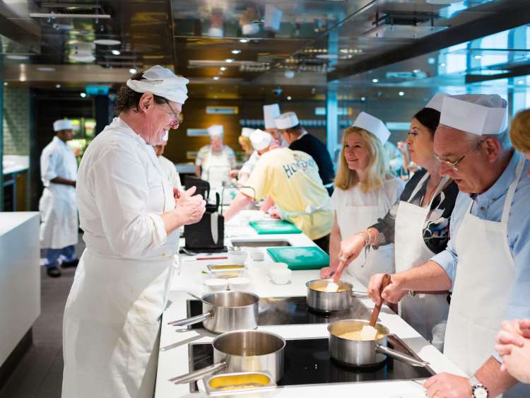 Three star Michelin chef, Marco Pierre White, teaches a class of passengers and press in Britannia's Cookery Club while sailing to the Norwegian fjords. P&O Cruises.
Picture date: Tuesday June 19, 2018.
Photograph by Christopher Ison ©
07544044177
chris@christopherison.com
www.christopherison.com
IMAGE LICENCED TO P&O CRUISES FOR EDITORIAL, PR AND SOCIAL MEDIA USE.