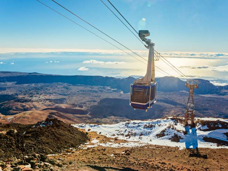 Cable cabin car on the top of volcano Teide. Tenerife. Canary Islands