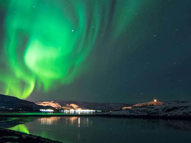Northern Lights appear in Alta, the biggest northernmost city of Norway.