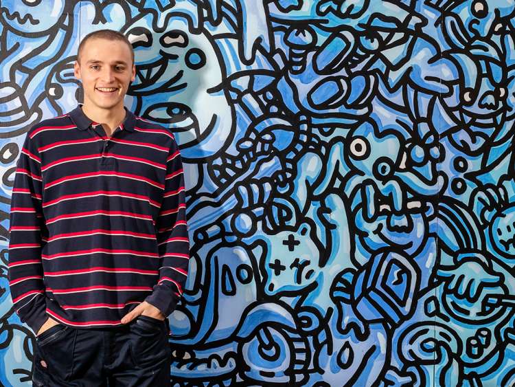 Artist Sebastian Chaumeton pictured at Chelsea College of Arts where he is in his final degree year. P&O Cruises has commissioned a piece of work from him for the dance floor area of the kid's club
Picture date: Monday October 29, 2018.
Photograph by Christopher Ison Â©
07544044177
chris@christopherison.com
www.christopherison.com