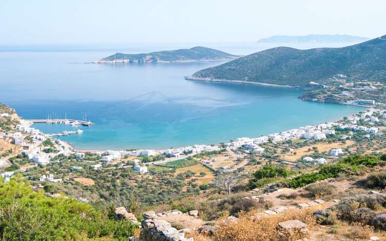 Viewing Platis Gialos from a chuch on a nearby hill