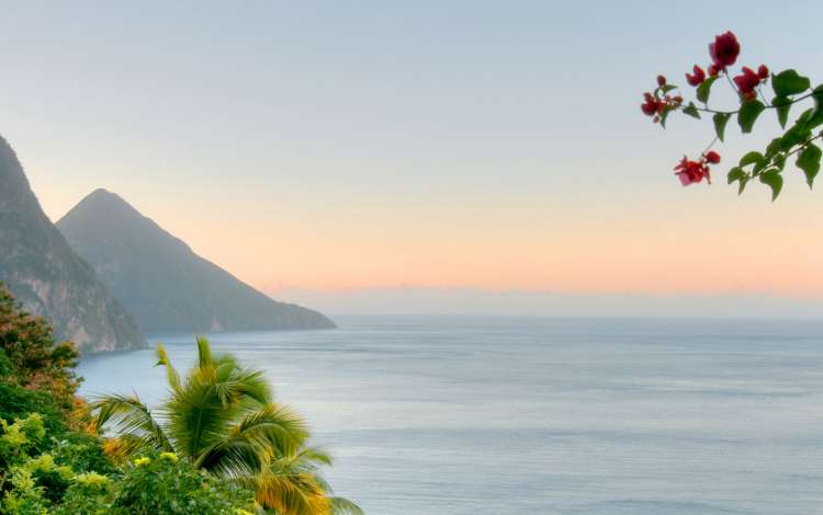 St. Lucia's famous Twin Pitons in the early morning light.