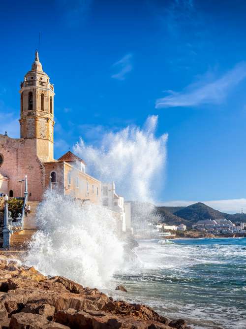 Sitges is a town near Barcelona in Catalunya, Spain. It is famous for its beaches and nightlife.