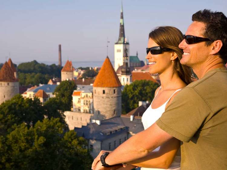 Couple taking in the views in Tallinn, Estonia