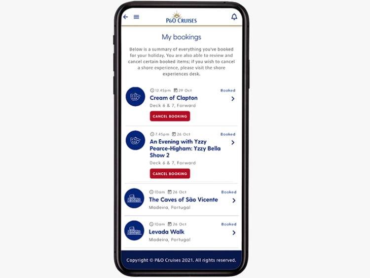 My cruise website booking summary shown on a mobile 