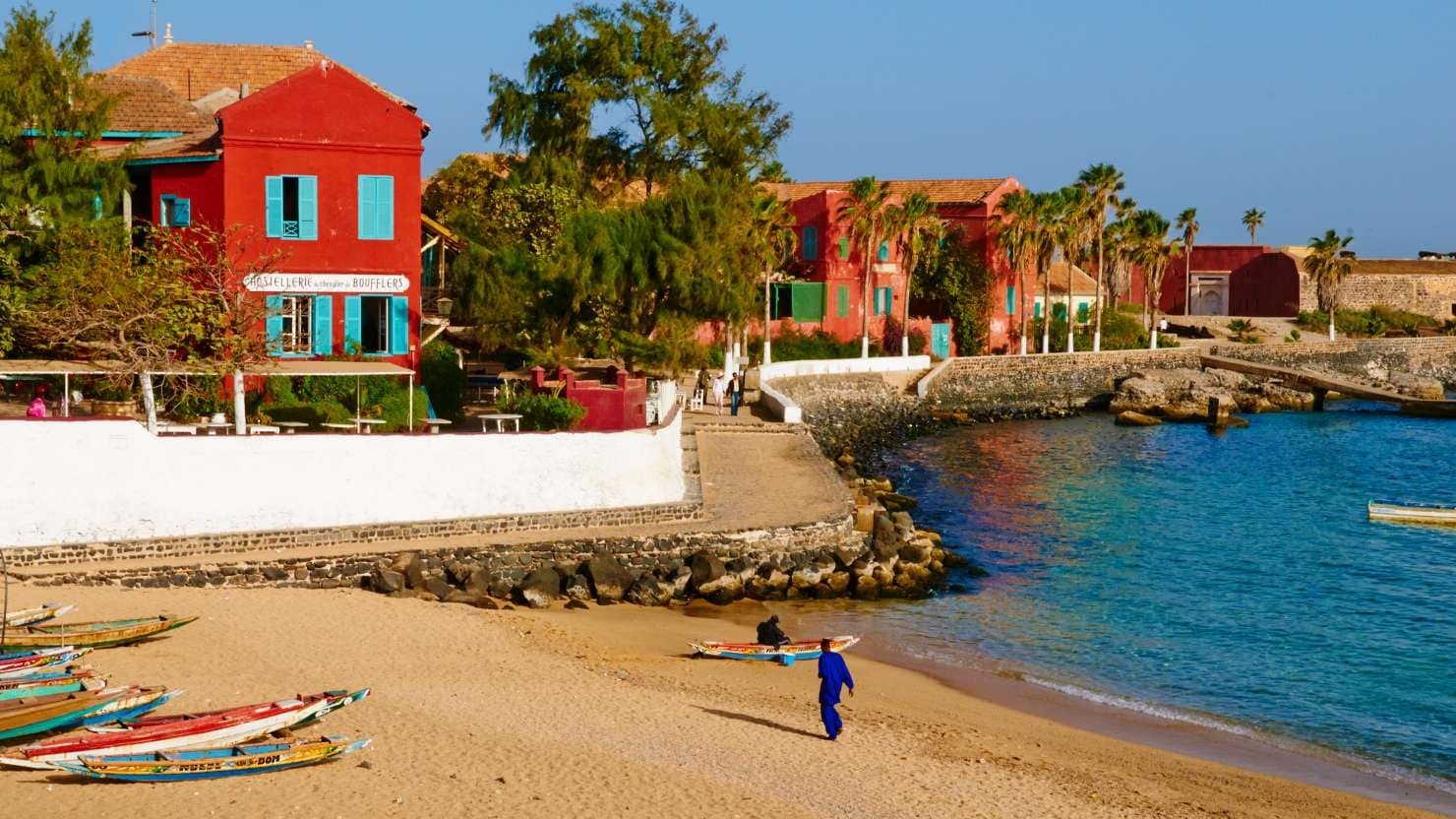The island of Goree was a traditional slaving and trading port, by the colonial powers of Europe. It is a small town of historic houses, with a fort and a protected harbour for trading.