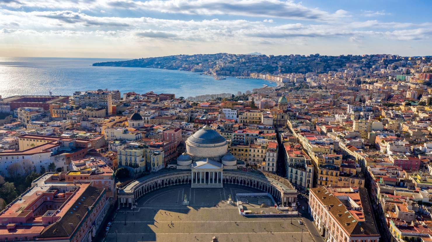 Aerial VIew of Naples from Piazza del Plebiscito on a beautiful sunny day