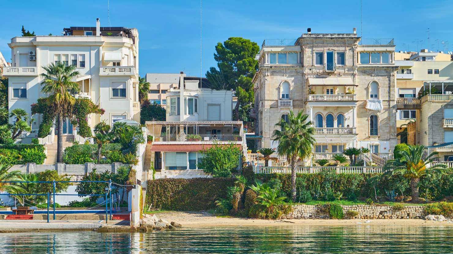 Taranto, Italy, the city center  palaces and houses seen fom the sea