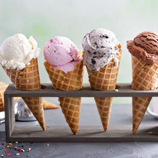Scooped ice creams in cones