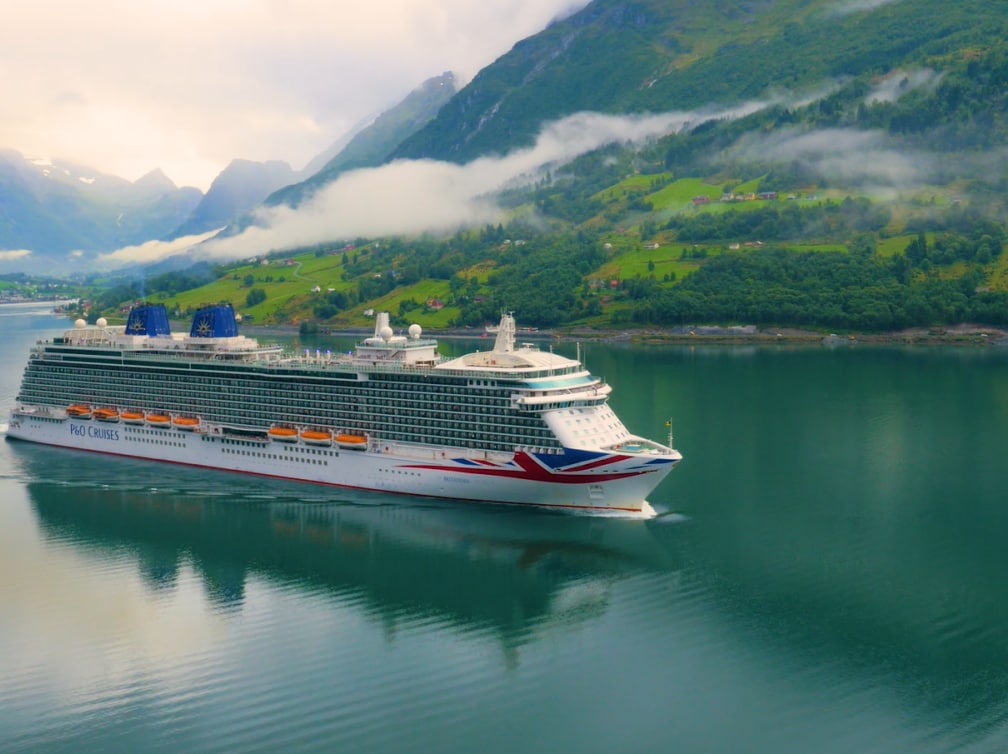 P&O Cruises ship Britannia sailing through Norwegian Fjords