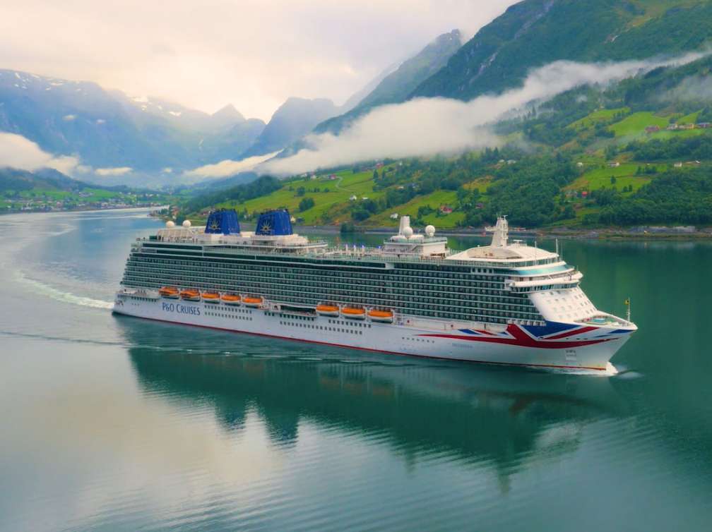 P&O Cruises Britannia sailing through the Fjords