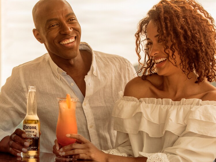couple enjoying drinks together
