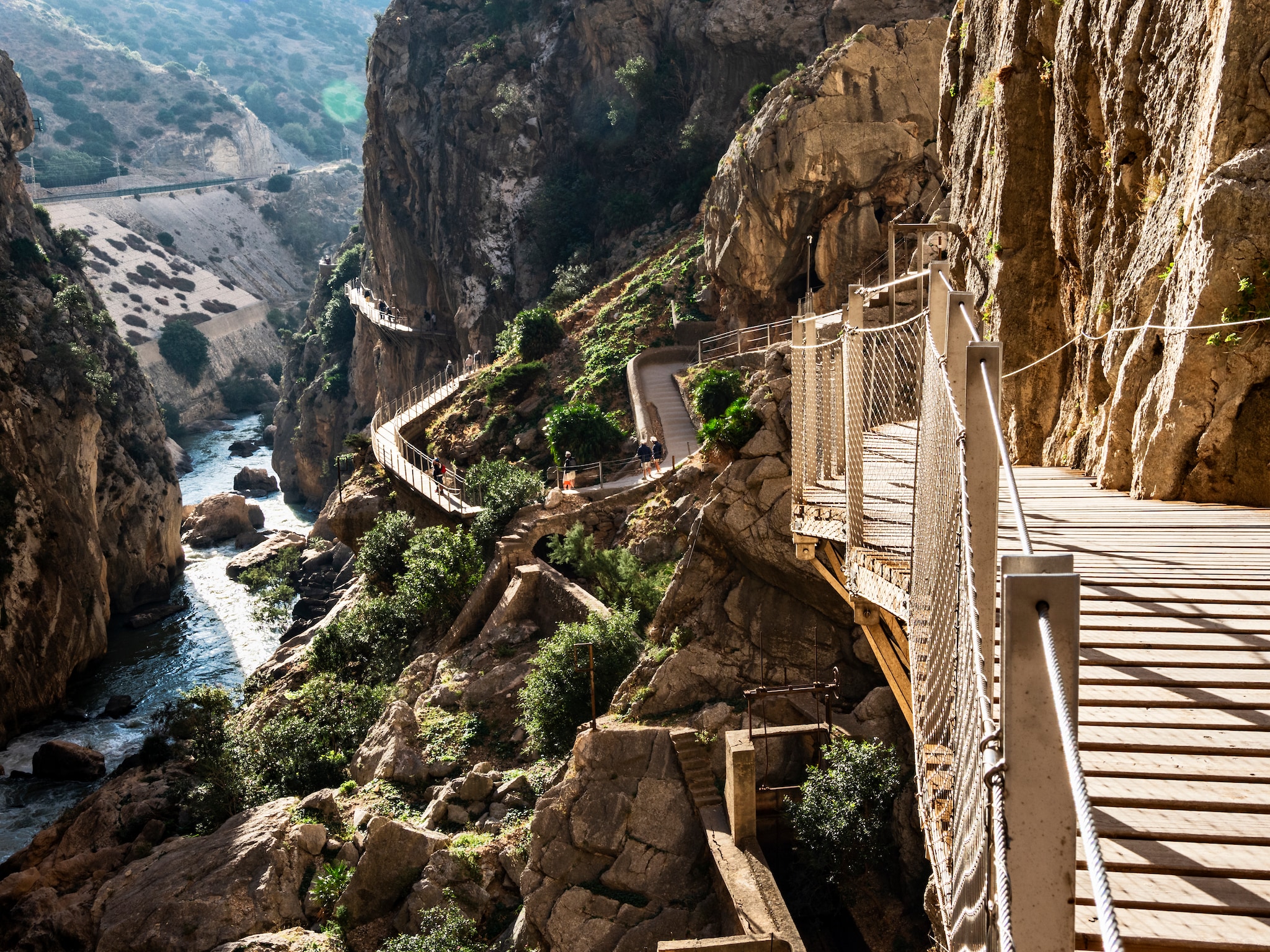 The King Walkway (El Caminito del Rey). The walkway is built into the side of the gorge of the Gaitanes (Desfiladero de los Gaitanes) Natural Area  near the village of Ardales, Malaga Province, Andalusia, Spain. Europe.