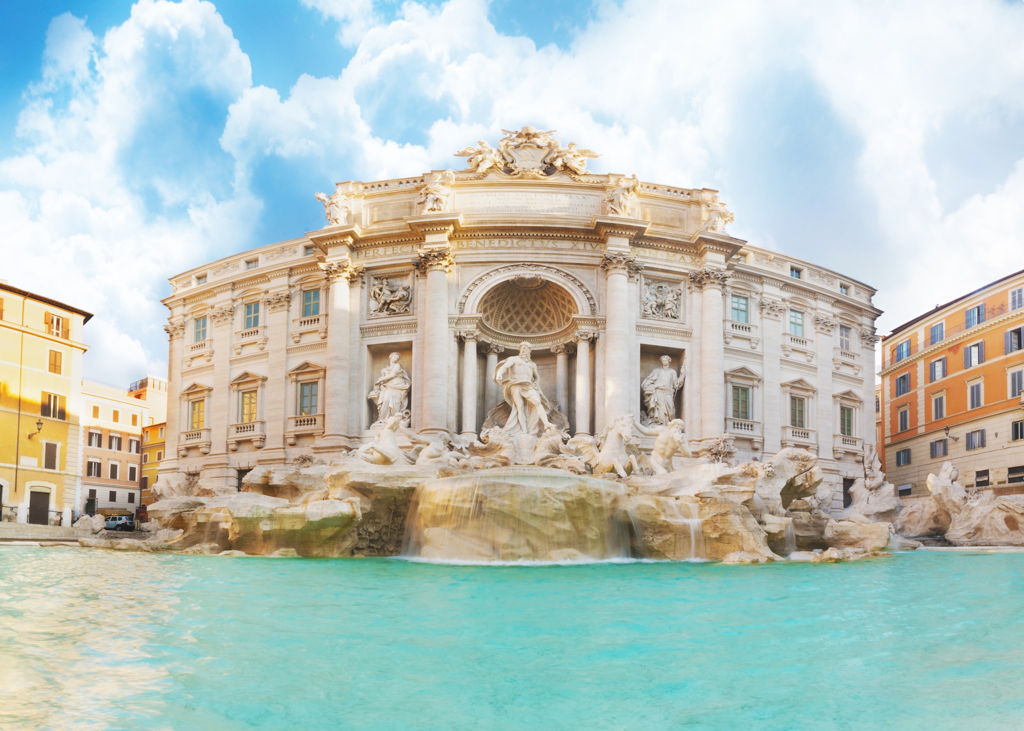 Fountain Trevi in Rome at sunrise time with amazing clouds on sky.; Shutterstock ID 697091353; Invoice Number: -