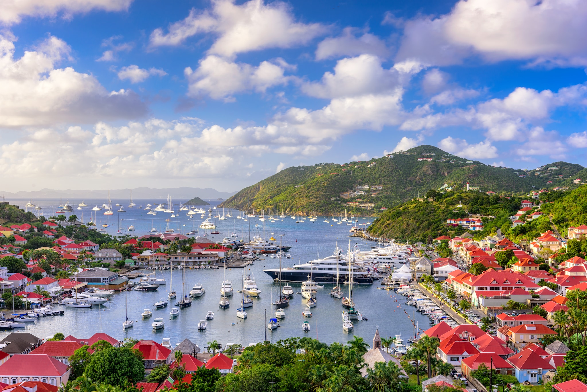 Gustavia, Saint Barthelemy skyline and harbor in the West Indies of the Caribbean.; Shutterstock ID 786055612