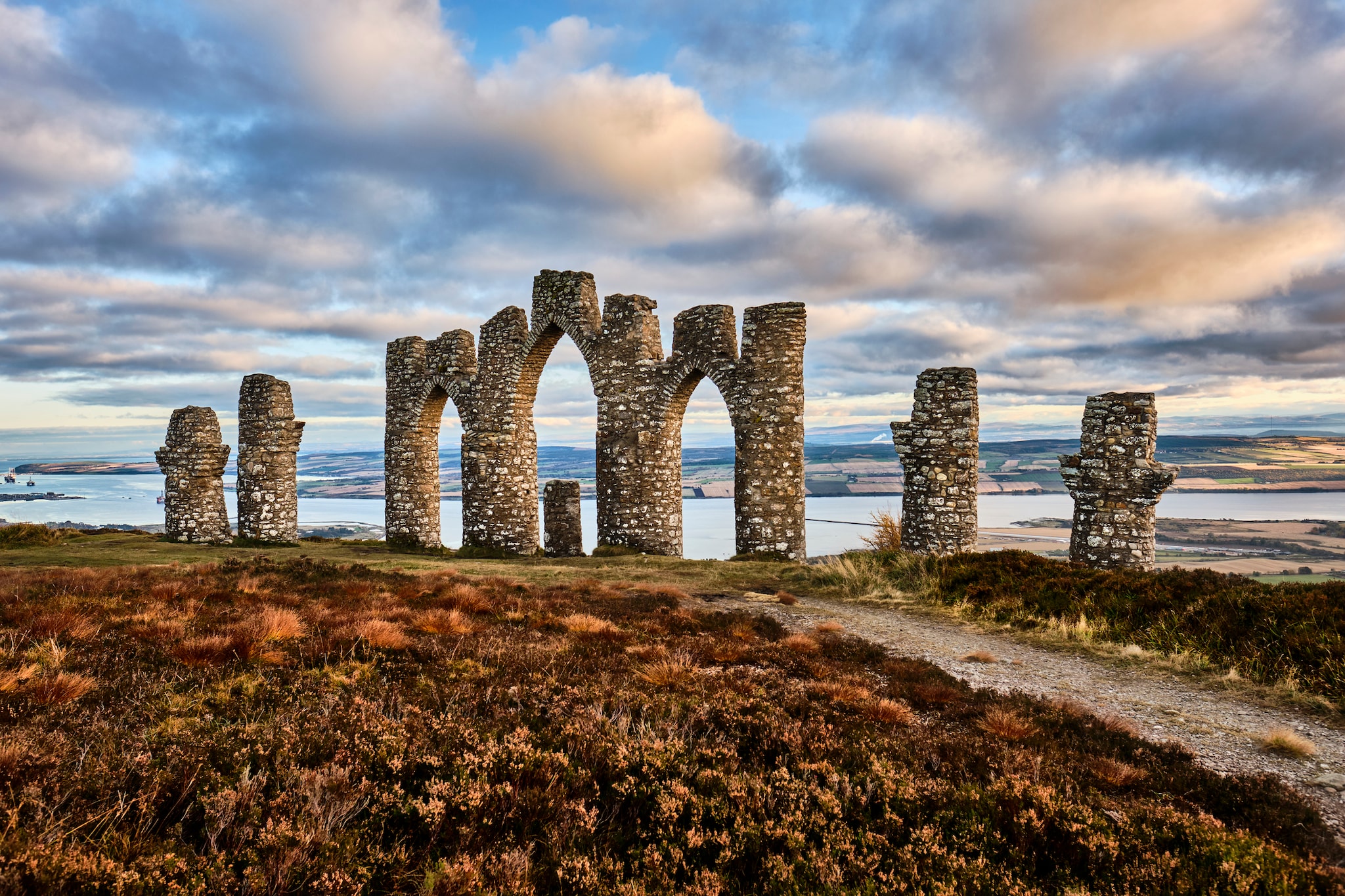 Fynish monument, a folly built in 1782 on Fynish Hill near the town of Alness in Easter Ross, Scotland. The design has an Indian style due to its originator, Sir Hector Munro, having served as a general in India. It is supposed to imitate a gate in Madras, now Chennai.
