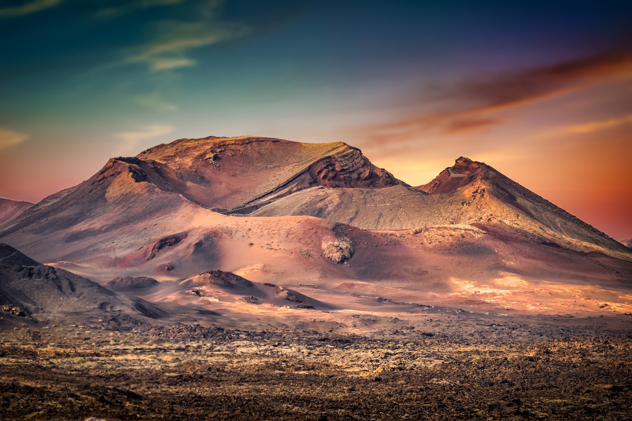 volcanic landscape on the island of Lanzarote. timanfaya national park