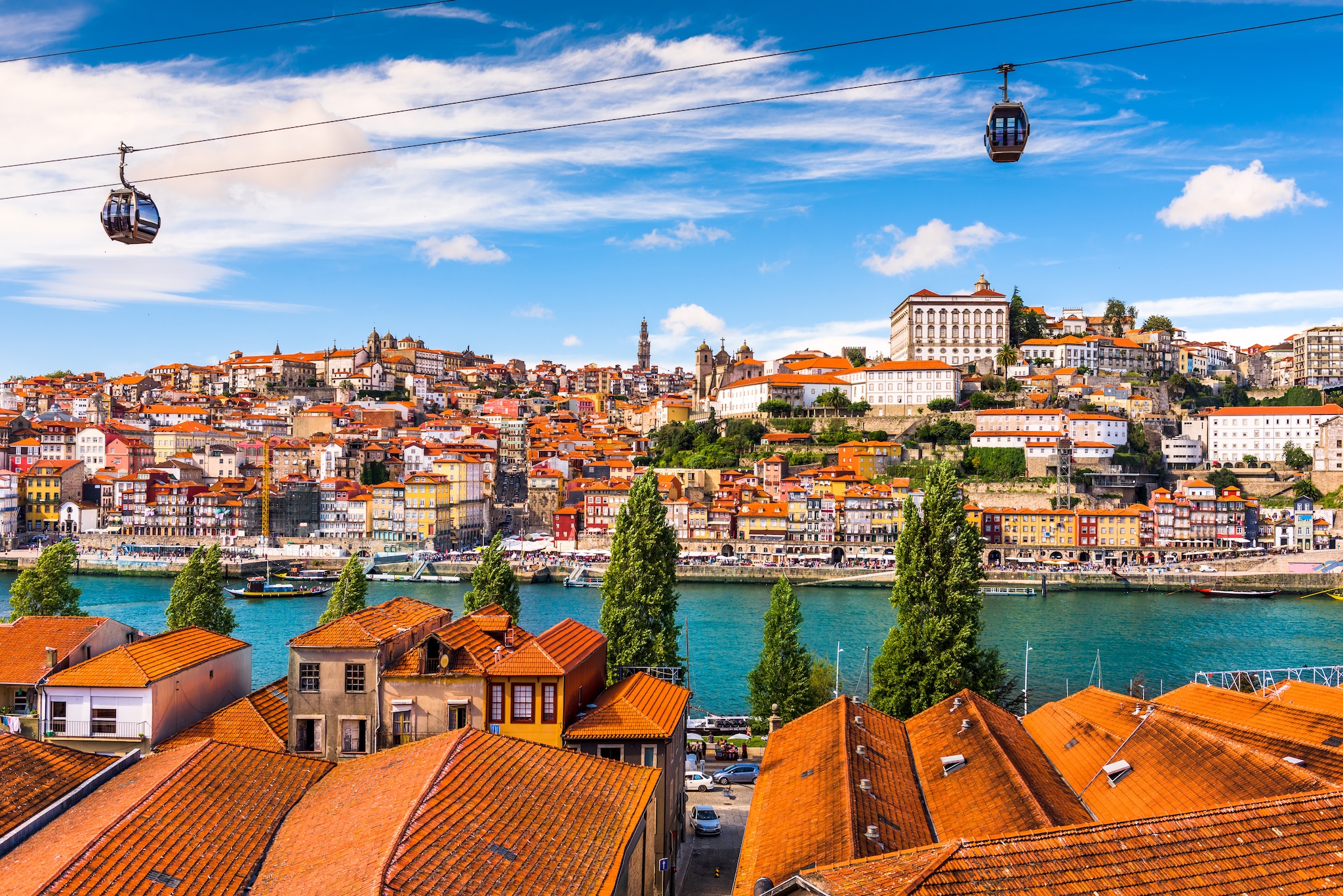Cable cars on the Douro River in Porto, Portugal