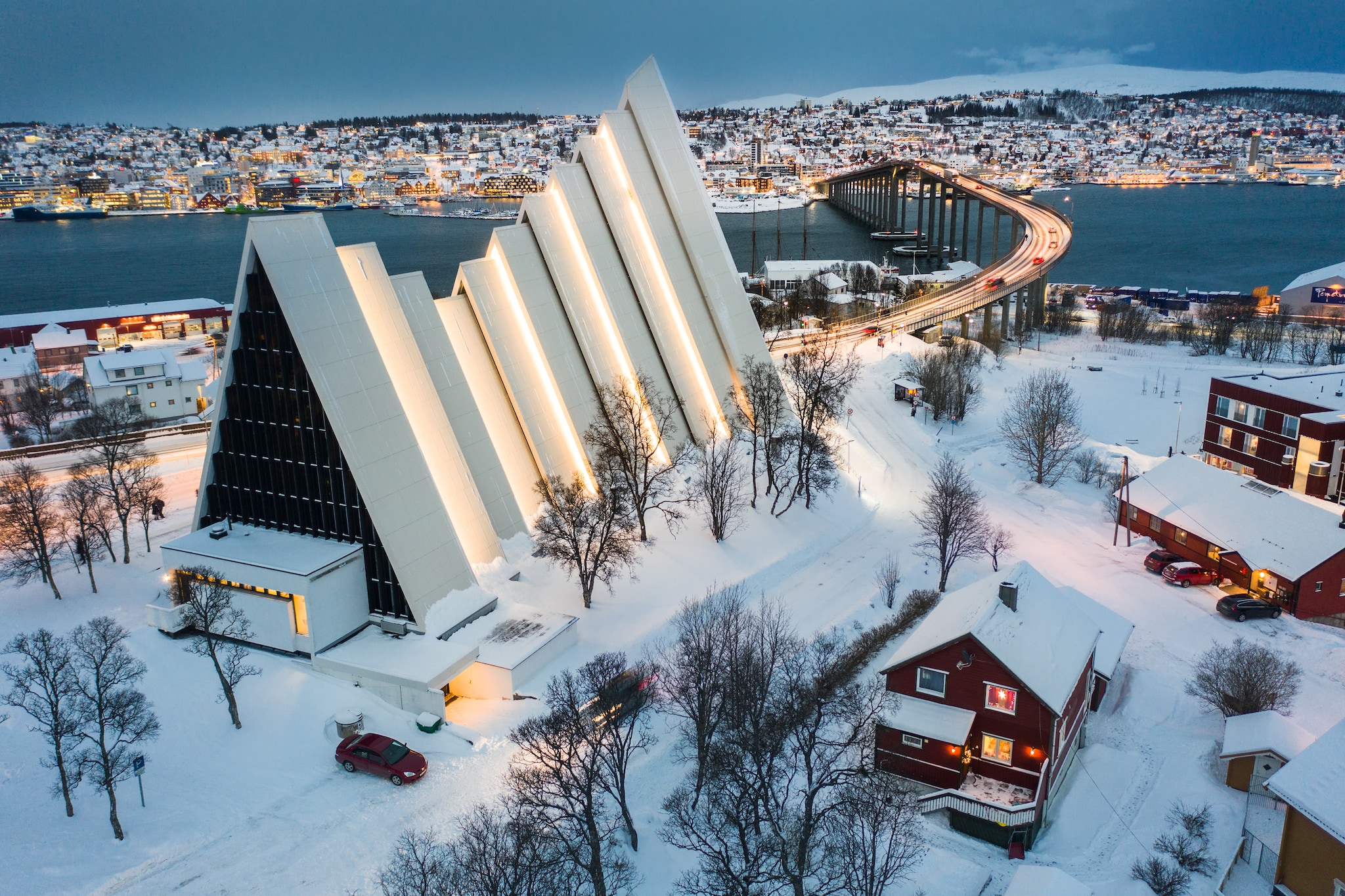Ishavskatedralen (Arctic Cathedral) and Tromso Bridge