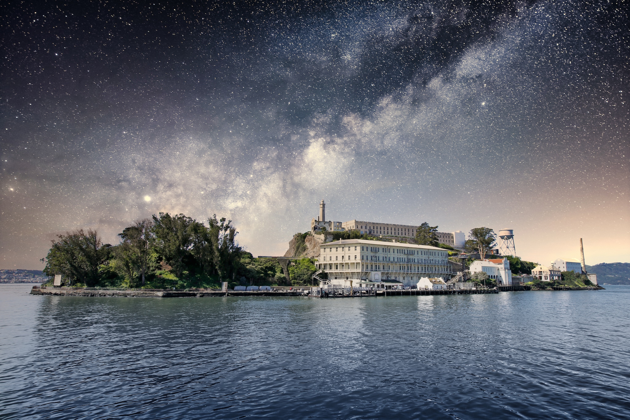 Alcatraz island in San Francisco at night.